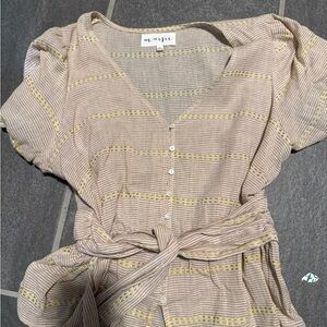 Maggie Beige Striped Button-Down Peplum Top